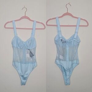 Danielle Bernstein Size 0 Powder Blue Sheer Floral Lace Lightweight Bodysuit NWT